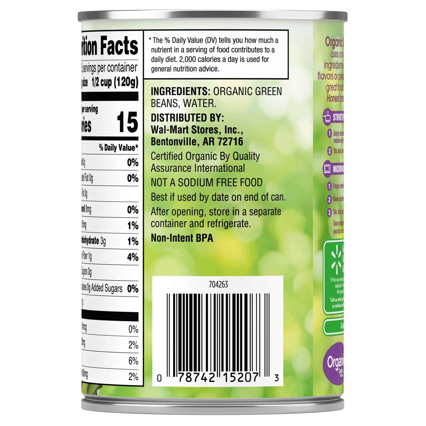 Organic No Salt Added Cut Green Beans