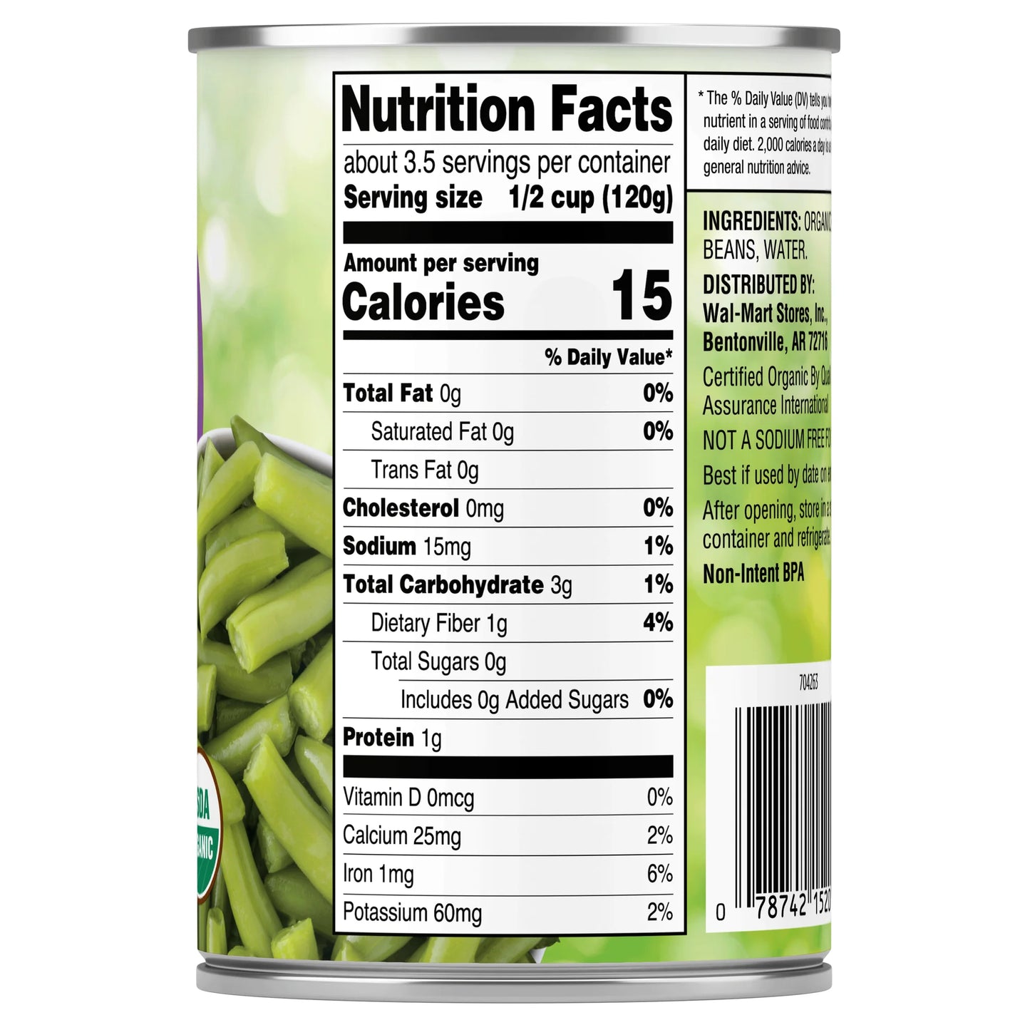 Organic No Salt Added Cut Green Beans
